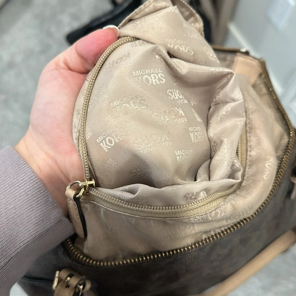 MICHAEL Michael Kors Brown Signature Coated‎ Leather Jet Set East West Tote